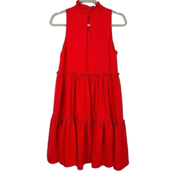 Elliatt Women's Red Sonnet Tiered Ruffle Mock Neck Mini Dress M Wedding Guest - Picture 5 of 10